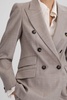 Tailored Wool Blend Double Breasted Suit Blazer in Oatmeal