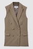 Double Breasted Longline Suit Waistcoat in Khaki