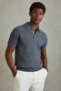 Cotton Textured Press-Stud Polo Shirt in Airforce Blue