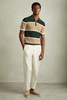 Alton Forest Green/Light Camel Knitted Zig-Zag Half-Zip Polo Shirt