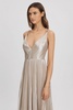 Halston Metallic Pleated Maxi Dress in Nude