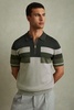 Knitted Colourblock Half-Zip Polo Shirt in Green