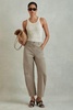 Cotton Blend Barrel Leg Trousers in Olive