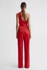 Satin Halter Neck Fitted Jumpsuit in Red