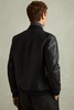 Cast Black Grained Leather Bomber Jacket