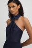 Gemi Navy Halston Satin Halter Neck Maxi Dress