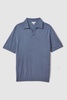 Merino Wool Open Collar Polo Shirt in Airforce Blue