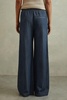 Denim Look Wide Leg Trousers in Mid Blue