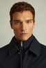 Hybrid Removable Funnel Neck Overcoat in Navy