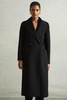 Wool Blend Double Breasted Blindseam Coat in Black