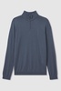 Merino Wool Half-Zip Funnel Neck Jumper in Airforce Blue