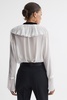 Sheer Ruffle Velvet Tie-Neck Blouse in Cream/Black