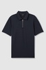 Textured Zip-Neck Polo Shirt in Navy