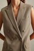 Double Breasted Longline Suit Waistcoat in Khaki