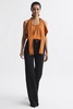 Tie Neck Draped Satin Blouse in Rust