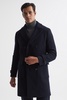 Double Breasted Wool Blend Military Overcoat in Navy