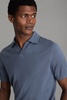 Merino Wool Open Collar Polo Shirt in Airforce Blue