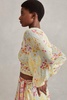 Floral Print Tie Waist Cropped Blouse in Pink/Yellow