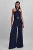 Halston Satin Halter Neck Jumpsuit in Black