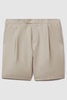 Cotton/Linen Blend Adjuster Shorts in Stone