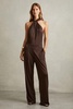 Claudia Chocolate Jersey Halter Neck Wide Leg Jumpsuit