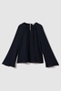 Cut-Out Flute Sleeve Blouse in Navy