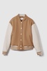 Premium Wool Blend Bomber Jacket in Camel/Cream