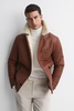 Leather Shearling Button-Through Jacket in Brown