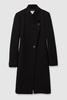 Wool-Blend Longline Double-Breasted Coat in Black