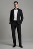 Satin Trim Modern Fit Tuxedo Trousers in Black