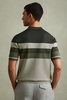 Knitted Colourblock Half-Zip Polo Shirt in Green