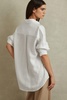 Relaxed Fit Lyocell-Linen Button-Through Shirt in White