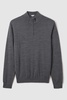 Merino Wool Half-Zip Funnel Neck Jumper in Mid Grey Melange