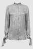 Premium Metallic Removable Tie Detail Blouse in Silver