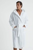 Textured Cotton Hooded Dressing Gown in White