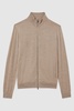 Merino Wool Zip-Through Funnel-Neck Cardigan in Wheat Melange