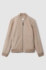 Suede Zip-Through Bomber Jacket in Stone