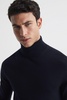 Slim Fit Merino Wool Roll Neck Jumper in Navy