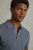 Cotton Textured Press-Stud Polo Shirt in Airforce Blue