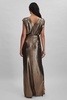 Halston Metallic Ruched Maxi Dress in Gold