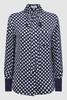 Polka Dot Long Sleeve Neck Tie Blouse in Navy/White