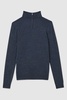 Merino Wool Half-Zip Funnel Neck Jumper in Dark Airforce Blue Melange