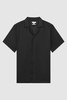 Slim Fit Linen Cuban Collar Shirt in Black