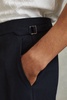 Textured Side Adjuster Regular Fit Trousers with Turn-Ups in Navy