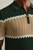 Alton Forest Green/Light Camel Knitted Zig-Zag Half-Zip Polo Shirt