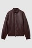 Atelier Leather Latched-Collar Bomber Jacket in Berry