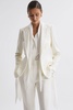 Tailored Fit Single Breasted Wool Suit Blazer in Off White