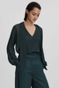 Semi Sheer Satin Tie Neck Blouse in Green