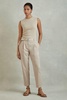 Cropped Cotton Blend Belted Trousers in Stone