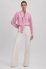 Tie Neck Zip Front Blouse in Pink